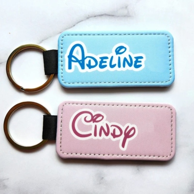 Cute Pastel Kids Name Custom Personalized PU Leather Keychain