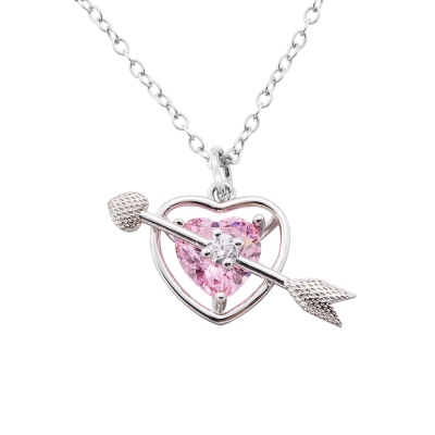 Custom Heart Birthstone Arrow Necklace, Eros Arrow Cupid Love Necklace, Sterling Silver 925 Heart Necklace, Valentine's Day/Anniversary Gift for Her