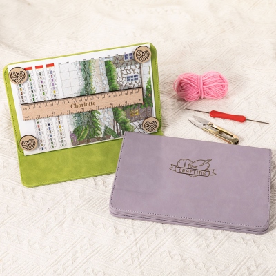 Personalized Folding Magnetic Knitting Leather Chart Holder, Custom Knitting Tool Set with Velvet Storage Bag, Gift for Knitting Lover/Mom/Grandmom