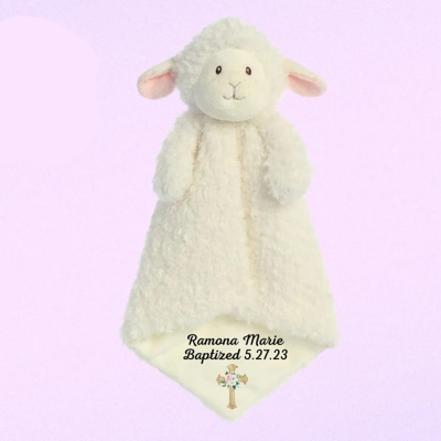 Personalized Name Baptism Lamb Plush, Custom Date Baptism Baby Blanket, Baptism Keepsake, Baby Baptism Gift