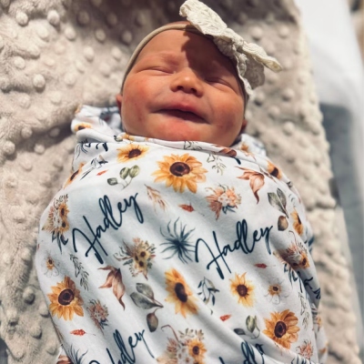Personalized Baby Name Swaddle, Custom Sunflower Swaddle, Baby Shower Gift, Custom Baby Gift, Baby Keepsake, Sunflower Baby