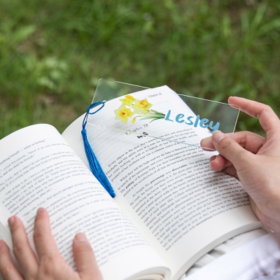 Personalisiertes Lesezeichen mit Geburtsblumen, Acryl-Lesezeichen mit Quaste, Geburtstags-/Abschluss-/Weihnachtsgeschenk für Bücherwürmer/Buchliebhaber/Leser