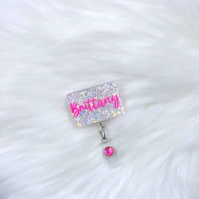 Personalized Name Badge Reel, Custom Badge Reel, Name Badge Reel,  Glitter Badge Reel, Retractable Badge Reel, Nurse ID Badge