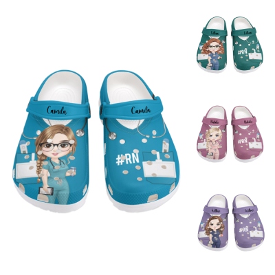 Personalized Name Image Nurse Clog Shoes, Custom Occupation Role Shoes, Comfortable Rubber Slippers, Hospital Work Gift, Gift for Medical Worker/Nurse