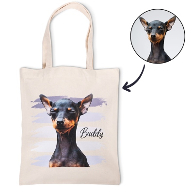 Custom Pet Portrait Tote Bag, Personalized Large Reusable Grocery Shopping Canvas Bag, Aesthetic Travel Bag, Gift for Dog Mom/Cat Lovers/Pet Owners