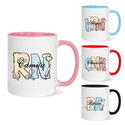 Tasse d'infirmière avec nom personnalisé, tasse en céramique de conception de symbole médical de 11 oz, semaine d'infirmière/appréciation/obtention du diplôme/cadeau d'anniversaire pour infirmière/médecin/personnel médical