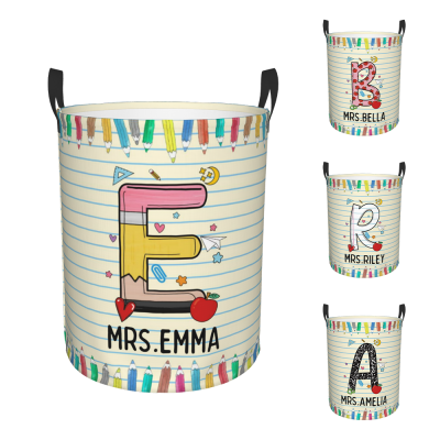 Personalized Name Teacher's Laundry Basket, Waterproof Oxford Cloth Storage Basket, Organizer for Clothes/Toys/Books, Appreciation Gift for Teachers