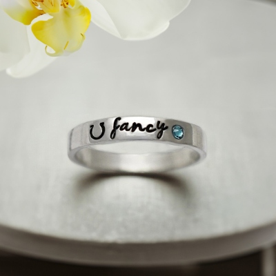 Custom Engraved Horseshoe Ring with Birthstone, Sterling Silver 925 Stacking Lucky Ring, Birthday/Graduation Gift for Family/Friends/Horse Lovers