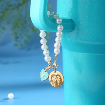 Custom Initial Photo Water Bottle Charms, Wine Glasses & Drink Accessories, Pearl Jewelry, Back to School Gifts, Gifts for Her