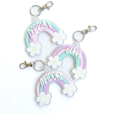 Rainbow Backpack Name Tag, Acrylic Keychain, Personalized Acrylic Name Tag, Diaper Bag Tag, Lunch Box Tag, Kids Tag