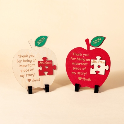 Personalized Teacher Apple Puzzle Piece Sign, Apple Shaped Desktop Decor with Inspirational Quote, Appreciation/End of Year Gift for Teacher/Educator