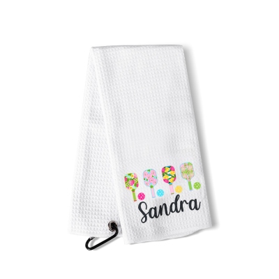 Serviette de pickleball à pagaie de fruits floraux personnalisée, serviette de sport gaufrée très absorbante avec clip suspendu, cadeau de sport pour amateur/joueur/équipe de pickball