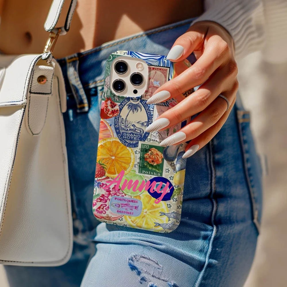 Fruity European Summer Collage Phone Case, La Dolce Vita, Spring Summer Themed, Cute & Trendy Cover, iPhone 15/14/13/12/11 Pro Max/8 Plus/X