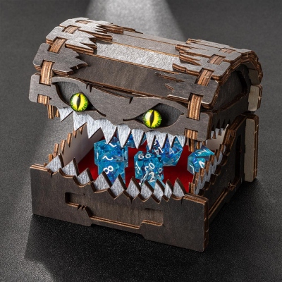 Mimic Dice Box, Monster Dice Storage Box, Mimic Chest, Mimic Treasure Chest Design, Trading Card or Board Game, Wood Dice Vault, Dice Holder, DND Gifts