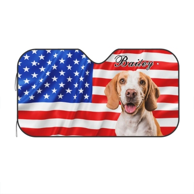 Personalized Name Pet Photo National Flag Car Sunshade, Scratch-Proof Car Windshield with Suction Cup, Car Accessory, Gift for Pet Lovers/Car Owners