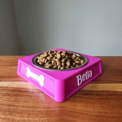 Personalized Dog Food Bowl Holder, 8oz Pet Food Bowl Stand, Custom Dog Feeding Stand, No Spill Pet Feeder, Dog Gift