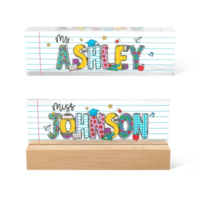 Personalized Cute Apple Pencil Teacher Nameplate, Acrylic Desk Decoration with Base, Appreciation/Back to School/End of Year Gift for Teacher/Educator