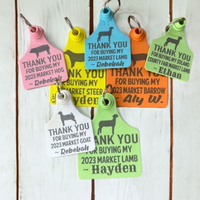 Gepersonaliseerde naam oormerk sleutelhanger, acryl koe/schaap/varken/kip print sleutelhanger, koper waardering/vee show gunst, cadeau voor dierenliefhebbers/eigenaren