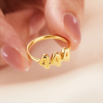 Personalized Angel Number Bubble Letter Ring, Dainty Jewelry for Woman/Teen Girls, Cute Chunky Balloon Ring, Gift for Wife/Mom/Daughter