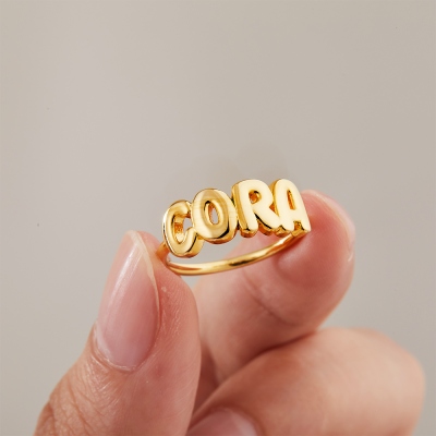 Personalized Bubble 3D Letter Ring, Custom Name Ring, Chunky Balloon Initial Ring for Woman/Teen Girl, Dainty Jewelry, Gifts for Wife/Mom/Daughter