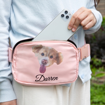 Personalized Pet Face Photo & Name Belt Bag, Custom Pet Portrait Fanny Pack with Adjustable Strap, Memorial Gift for Pet Lover/Dog Mom/Cat Lover