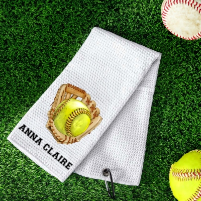 Custom Name Colorful Ball Waffle Weave Towel, Baseball/Softball/Soccer/Volleyball Towel, Towel with Hanging Clip, Gift for Sports Lover/Player/Team