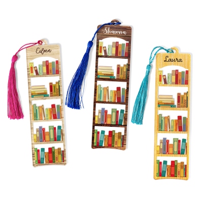 Custom Name Bookshelf Design Bookmark, Acrylic Bookshelf Bookmark with Tassel, Birthday/Graduation/Christmas Gift for Bookworms/Book Lovers/Readers