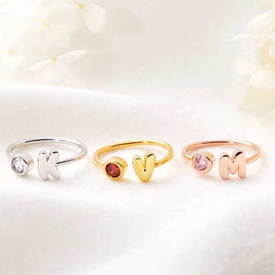 Gepersonaliseerde 3D Bubble Letter Birthstone Ring, Leuke Chunky Balloon Initial Ring voor vrouwen, Stapelbare Verstelbare Sierlijke Sieraden, Cadeau voor bruidsmeisjes