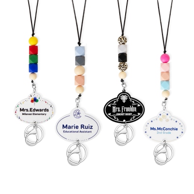 Personalized Teacher Lanyard with Keychain, Acrylic Name Charm Silicone Beaded Lanyard for ID Badges & Keys, Appreciation Gift for Teachers/Colleagues