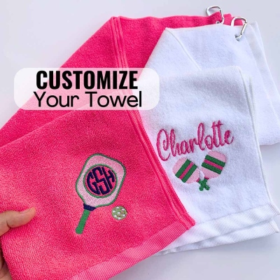 Personalized Embroidered Name Pickleball Sweat Towel with Grommet & Clip, Custom Initials Pickleball, Towel Gift for Pickleballer/Her