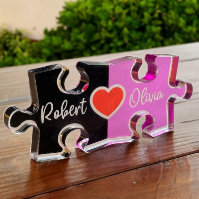 Personalisiertes Namensschild mit buntem Puzzleteil, Liebespuzzle-Ornament aus Acryl, Geschenk zum Geburtstag/Jahrestag/Valentinstag für Familie/Freund/Paar