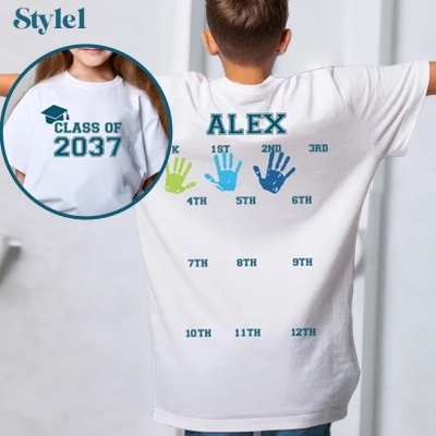 Chemise personnalisée avec empreinte de main, chemise personnalisée Grow with Me Kid, chemise de remise des diplômes, cadeau de rentrée scolaire/cadeau de remise des diplômes pour enfant/adolescent/adulte