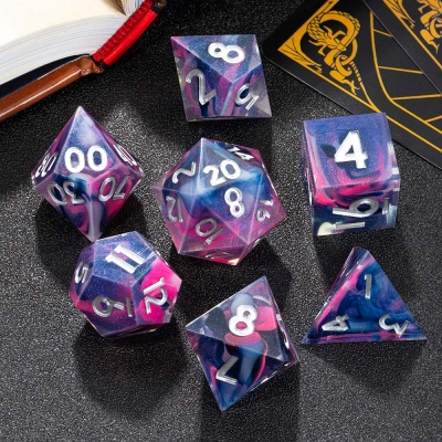 Starry Sky Silver Dice Set, Resin Sharp Edge Dice Set, DND Dice Set, Galaxy Dice, Space Dice, Polyhedral Dice Set, Dice Gift, DND Gifts
