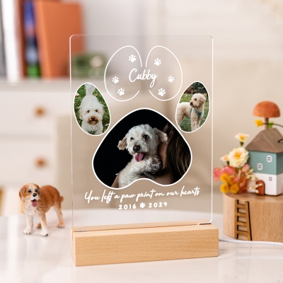 Veilleuse personnalisée pour portraits d'animaux de compagnie, lampe de nuit pour photos de chiens et chats, lampe LED en plaque acrylique avec base en bois, cadeau commémoratif pour animaux de compagnie, cadeau pour amoureux des animaux de compagnie/prop