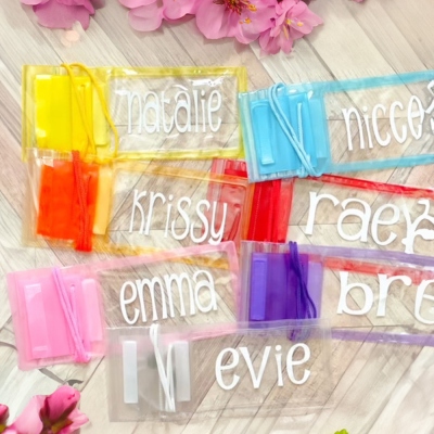 Personalized Name Clear PVC Phone Pouch, Waterproof Phone Bag with Adjustable Lanyard, Beach Party Favor Vacation Accessory, Gift for Family/Friends