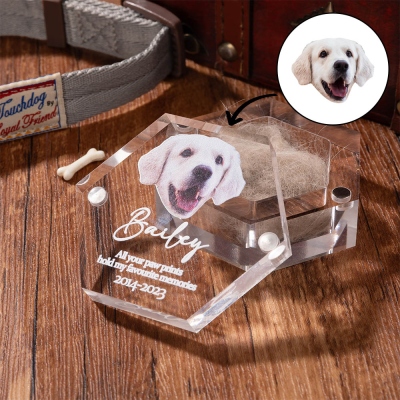 Personalized Pet Fur Memorial Box with Photo and Word, Clear Acrylic Pet Remembrance Box, Pet Keepsake, Sympathy Gift for Pet Lover/Pet Owner