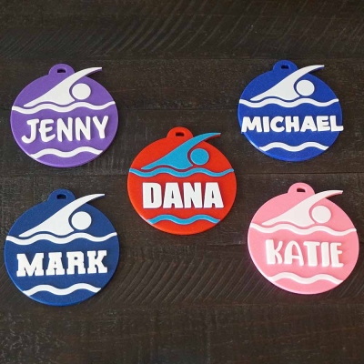 Personalized Name Swimming Tough Bag Tag, Custom Swimming Keychain, Swimming Backpack Tag, Keychain Gift for Swimmer