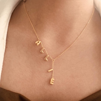 Personalized Initials Lariat Name Necklace, Bubble Letters Name Necklace, Lariat Y Name Necklace, Dainty Name Necklace, Bubble Letters Name Necklace