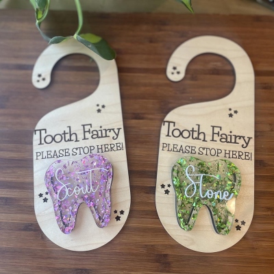 Personalized Name Children's Tooth Fairy Glitter Door Hanging, Custom Children's Sign, Back to School Season Gift, Christmas Gift