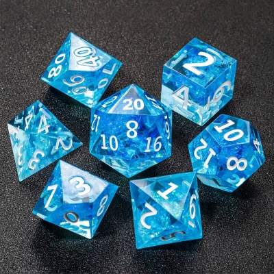 Light Blue and White Flashing Dice Set DND, Resin Dice Set, Blue Dice Set, Polyhedral Dice Set, Resin Sharp Edge Dice DND, Dice Gifts, DND Gifts