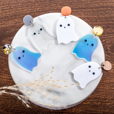 Halloween Cute Ghost Acrylic Dangle Earrings, Unique Fall Theme Jewelry, Gift for Women Girls