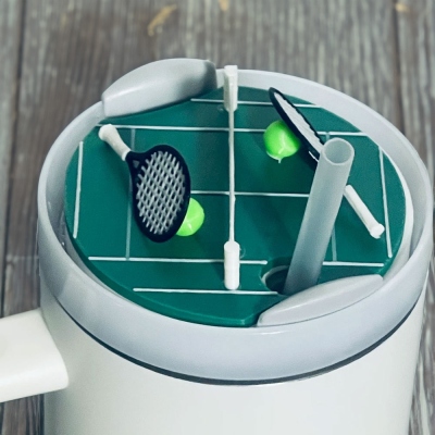 Couvercle de gobelet imprimé en 3D pour court de tennis, accessoires pour gobelet de sport, cadeau d'anniversaire/de Noël pour la famille/les amis/les amateurs de tennis