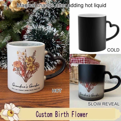 Personalized Name Birthday Flower Bouquet Gradient Mug, Custom Birth Month Flower Coffee Cup, Customized Art Mug, Christmas Gift, Mother's Day Gift form Daughter