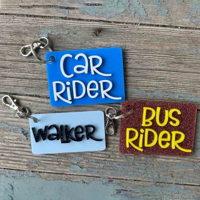 Personalized Name School Backpack Tag, Bus Rider/Car Rider/Walker Bookbag Charm, Bag Tag, Back to School Gift, Bus Rider Tag