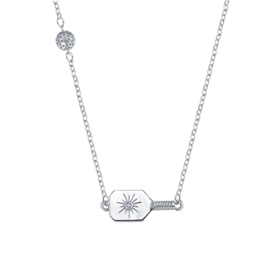 Collier de raquette de pickleball avec pierre de naissance personnalisée et Pickleball 3D, collier en argent sterling 925 avec pierres précieuses, bijoux de sport, cadeau pour amateur de Pickleball/elle