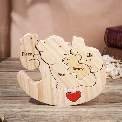 Personalized Names Bear Family Puzzle Sign, Wooden Rocking Chair Bear Puzzle Ornament, Home Decoration, Birthday/Christmas Gift for Mom/Dad/Family