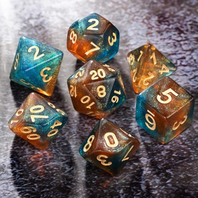 Acrylic Blue and Purple, Blue and Gold Chameleon Galaxy Glitter Dice Set, DND Dice Set, Acrylic Dice, Galaxy Dice, Purple Dice, Blue and Gold Dice