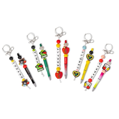 Stylo à perles en silicone avec nom personnalisé pour enseignant, stylo à motif de pomme avec porte-clés en perles de nom, cadeau pour la fête des enseignants/appréciation/rentrée scolaire pour les enseignants