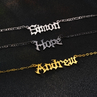 Custom Gothic Name Necklace, Old English Jewelry, Dripping Font Necklace, Nameplate Necklace, Punk Jewelry, Gothic Necklace, Halloween Gift