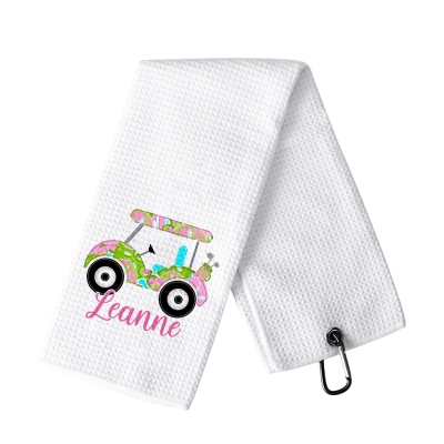 Personalized Name Colorful Golf Cart Towel, Waffle Weave Golf Towel with Hanging Clip, Golf Accessory, Sports Gift for Golf Lover/Team/Coach